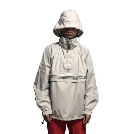 【USED】90'S CK CALVIN KLEIN JEANS  REFLECTIVE LINE PULLOVER OFF WHITE