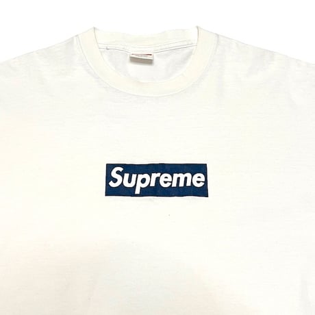 【USED】00's SUPREME NAVY ON WHITE BOX LOGO T-SHIRT