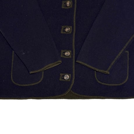 【USED】90's L.L.Bean Wool Cardigan Navy × Olive Trim Design