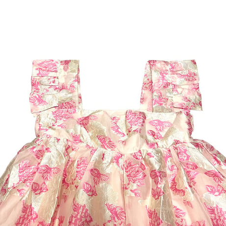 【USED】80'S PINK BOTANICAL JACQUARD TUNIC DRESS