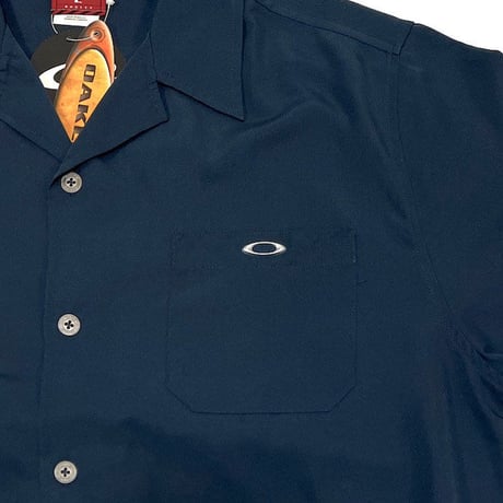 【DEAD STOCK】00'S OAKLEY OPEN COLLAR SHIRT NAVY BLUE
