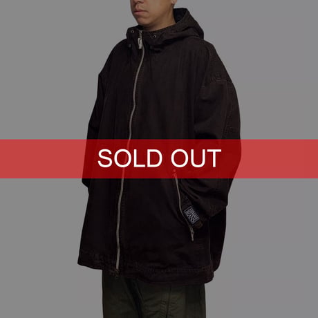 【USED】90's ARMANI JEANS Oversized Cotton Hooded Jacket Dark Brown