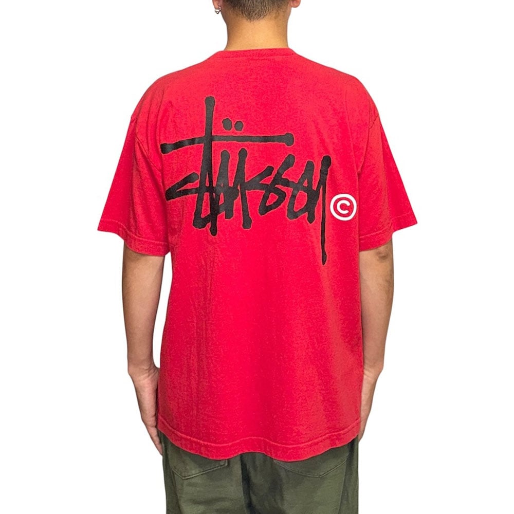 USED】90's STUSSY Big Logo T-shirt Red Made in