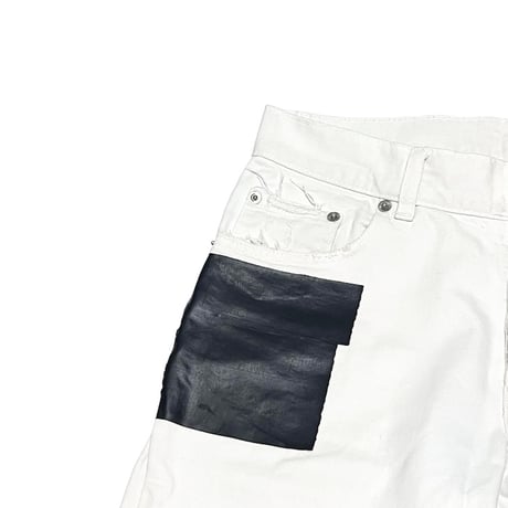 【USED】HELMUT LANG 2003SS VINTAGE BROKEN WHITE DENIM PANTS with RUBBER TAPE