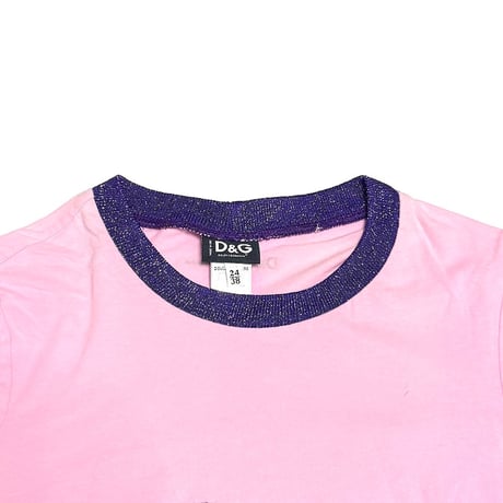 【USED】00's D&G Sequin Heart Glitter Ringer Baby T-shirt