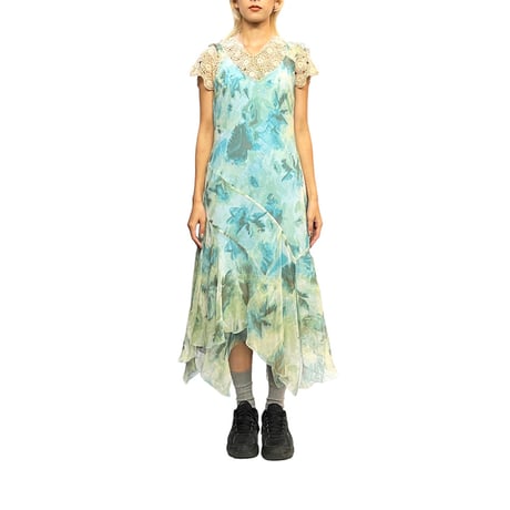 【USED】00's jonathan martin BLUE FLOWER SHEER DRESS