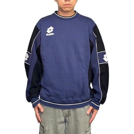 【USED】00's Lotto Panel Crew Sweatshirt Navy × Black