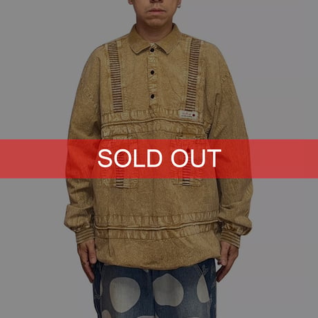 【USED】90's DIESEL Acid-Wash Unique Panel Design Pullover Shirt