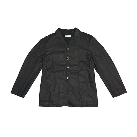 【USED】90's EMPORIO ARMANI Grommet Button Black Coated Linen Blazer
