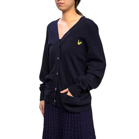 【USED】80's Lyle & Scott Scottish Lambswool Cardigan Navy
