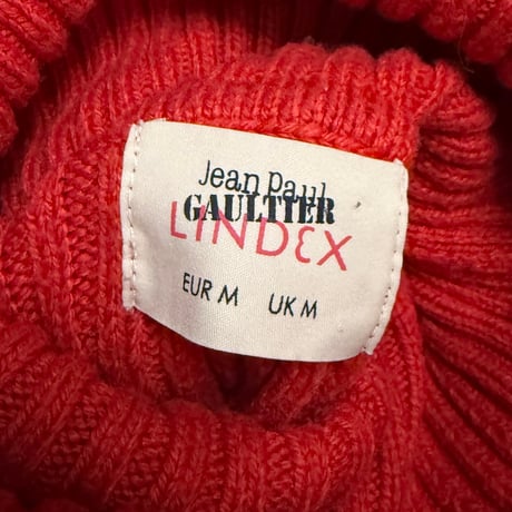 【USED】2010's Jean Paul Gaultier × LINDEX Red Ribbed Zip-Detail Turtleneck Knit