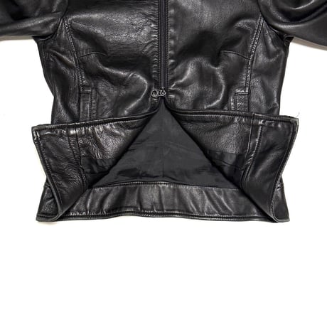 【USED】00's UNITED COLORS OF BENETTON Black Leather Jacket OPTI Zip