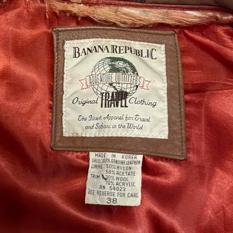 【USED】80's Banana Republic Adventure Outfitters Leather Flight Jacket Brown