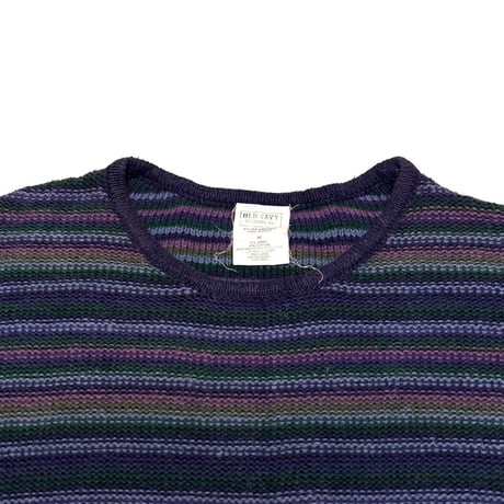 【USED】90's OLD NAVY RAMIE COTTON BORDER KNIT TOP