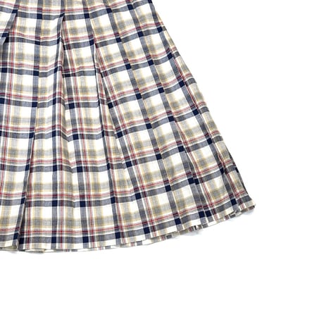 【USED】Vintage PLAID PLEATED MIDI SKIRT with LINING NAVY × BEIGE