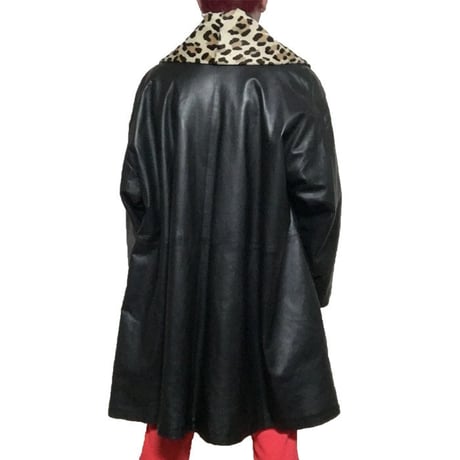 【USED】LEOPARD × BLACK LEATHER COAT MADE IN ITALY