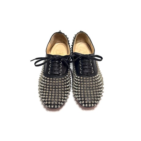 【USED】Christian Louboutin Black Leather Freddy Spikes Lace Up Oxfords