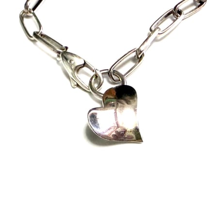 【USED】Vintage Sterling Silver Heart Charm Chain Bracelet