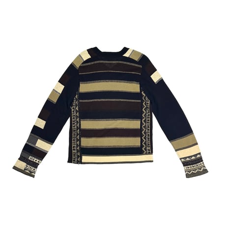 【USED】90's DRIES VAN NOTEN Multi-Stripe V-Neck Knit Made in Belgium