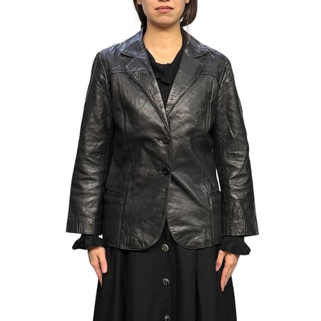 【USED】00's Vintage Black Leather 2-Button Tailored Jacket