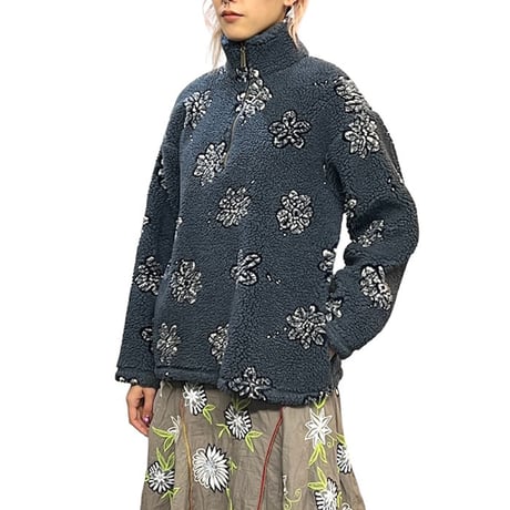 【USED】90's-00's L.L.Bean FLOWER PATTERN PULLOVER FLEECE JACKET