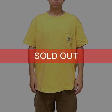 【USED】90'S STUSSY ONE POINT LOGO POCKET T-SHIRT YELLOW