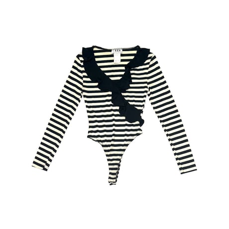 【USED】80's YES Striped Ruffle Bodysuit