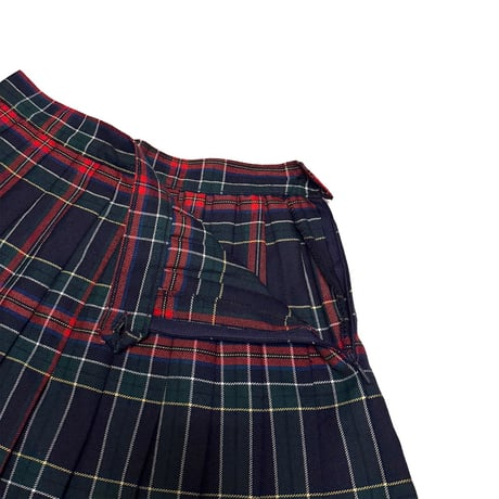 【USED】80's Brandtex Denmark Tartan Pleated Midi Skirt Navy × Red