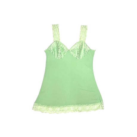 【USED】60's-70's LINGERIE SLIP MINI DRESS EMERALD GREEN