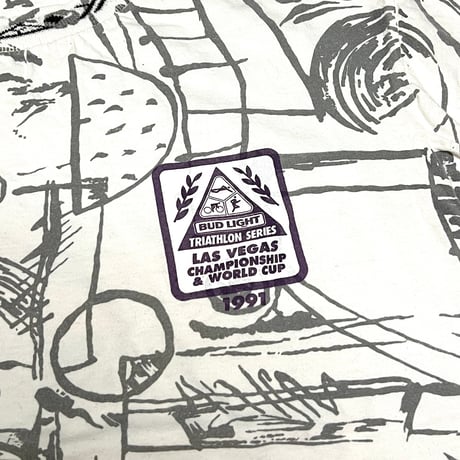 【USED】90's BUD LIGHT TRIATHLON SERIES ALL OVER PRINTED T-SHIRT