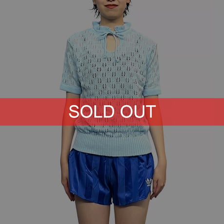 【DEAD STOCK】70's-80's ACRYLIC KNIT S/S TOP SKY BLUE
