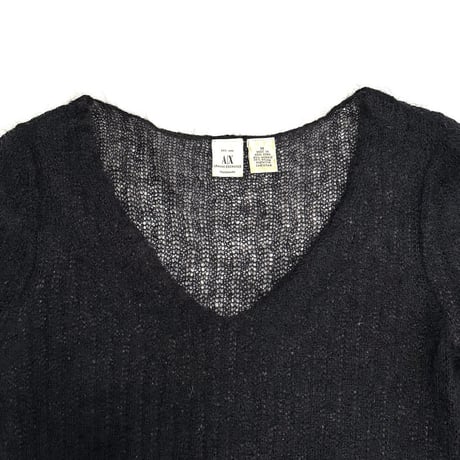 【USED】00's Armani Exchange Mohair Sheer Black V-Neck Knit
