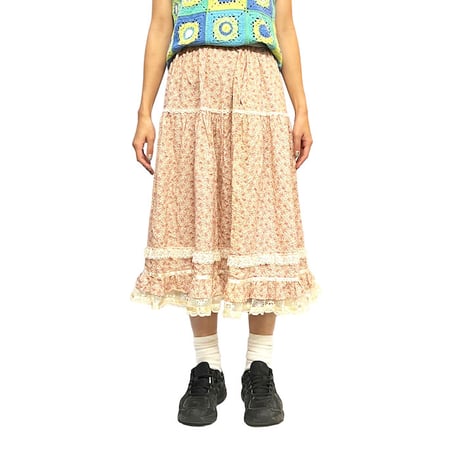 【USED】70'S LIBERTY PATTERN LACE TRIM SKIRT