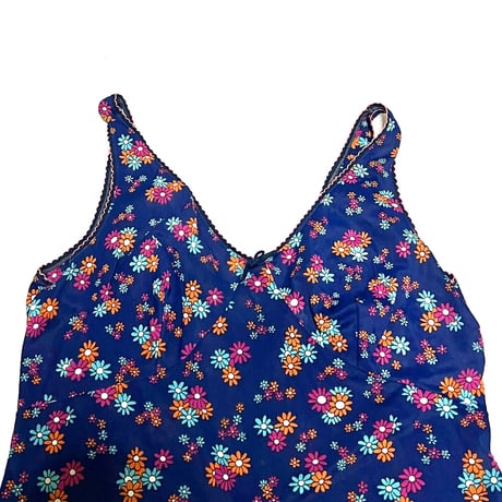 【USED】70's RETRO FLOWER SLIP MINI DRESS NAVY