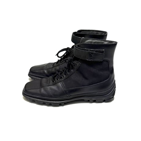 【USED】00's miu miu Leather & Canvas Square Toe Hybrid Utility Boots Black
