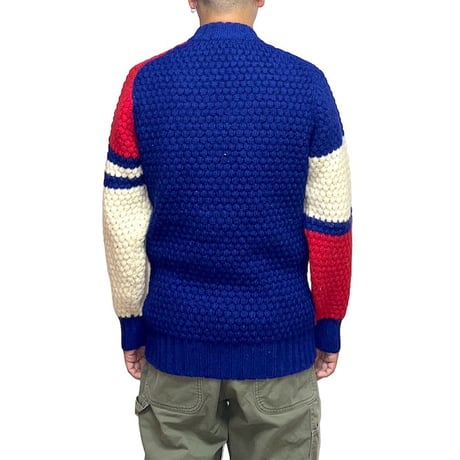 【USED】70'S-80'S TRI COLOR PIQUE KNIT HALF-ZIP WOOL SWEATER