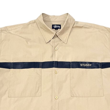 【USED】90'S-00'S STUSSY LINE SHIRT BEIGE × NAVY