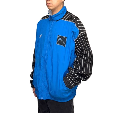 【USED】90's Reebok SHAQ SHAQUILLE O'NEAL BLUE NYLON × PIN STRIPE SWEAT JACKET