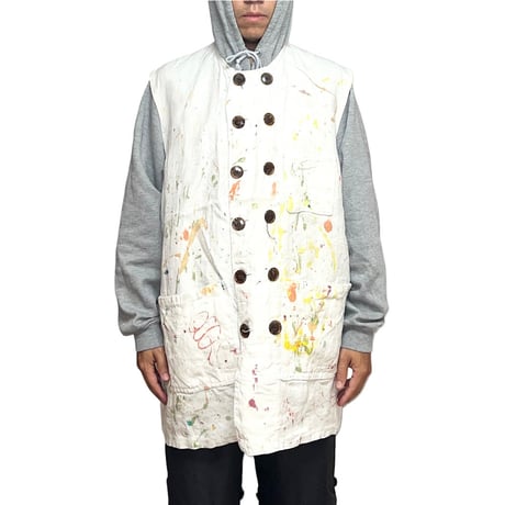 【USED】80's UK VINTAGE PAINTED LINEN N/S ATELIER COAT