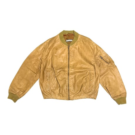 【USED】90's EMPORIO ARMANI Leather MA-1 Flight Jacket Sand Beige