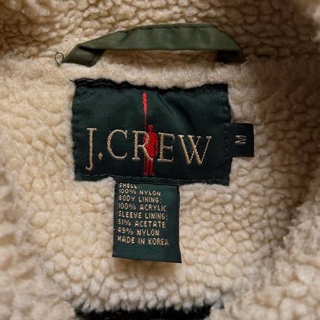 【USED】90's J.CREW Shiny Olive Shearling-Lined Bomber Jacket