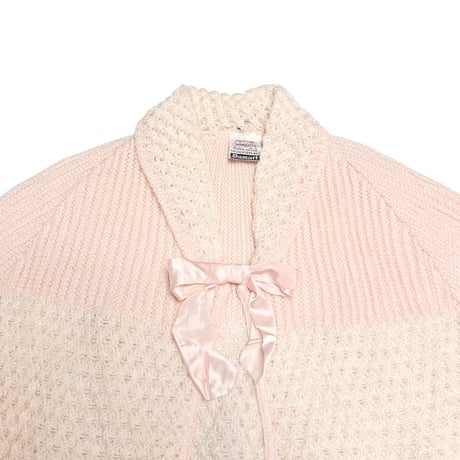 【USED】70's Damart "Thermolactyl" Pastel Knit Cardigan with Satin Ribbon