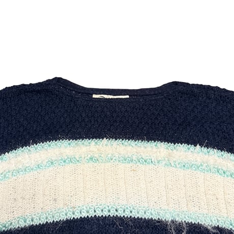【USED】80's Fétiche France Textured Stripe Knit Pullover Navy × White