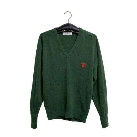 【USED】90'S BURBERRYS V-NECK KNIT SWEATER GREEN