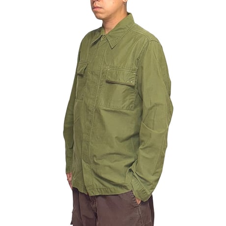 【USED】00's OAKLEY RED TAG COTTON HERRINGBONE SHIRT OLIVE
