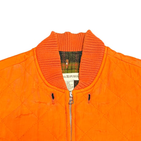 【USED】90's BANANA REPUBLIC Quilted Vest Blaze Orange × Wool Tartan