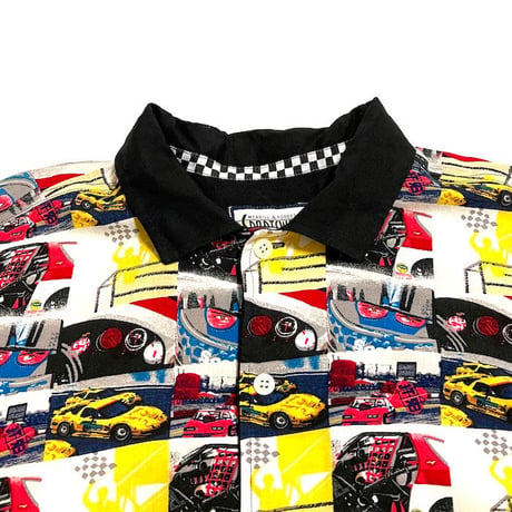 【USED】90'S CAR RACING DESIGN S/S OPEN COLLAR SHIRT
