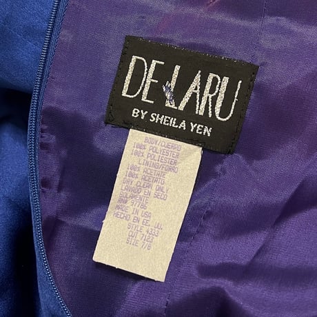 【USED】90's DE LARU by Sheila Yen BLUE ROSE SATIN DRESS