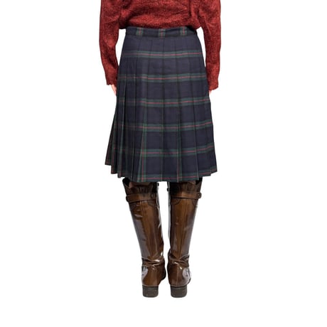 【USED】80's Navy Base Green & Red Plaid Pleated Skirt