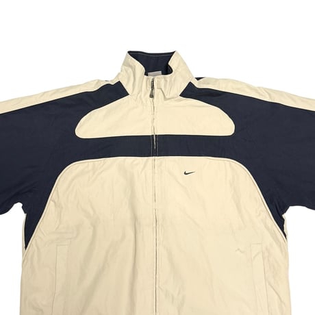【USED】00's EURO NIKE Two-Tone Minimal Windbreaker Cream × Navy